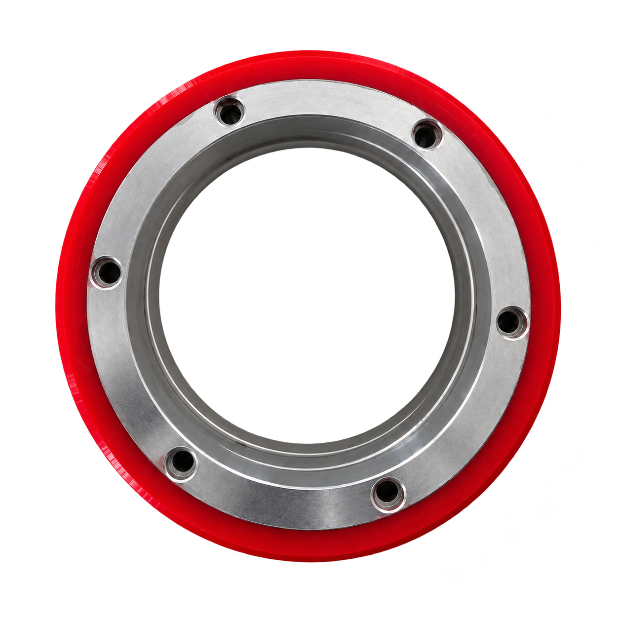 Custom polyurethane-coated metal ring with six mounting holes